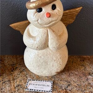 Angel snowman vintage collectible wood carving handpainted folk art primitive